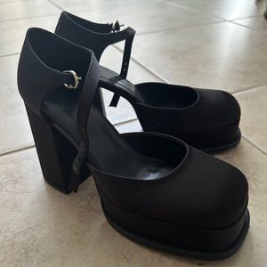 Satin Platform Chunky Heels